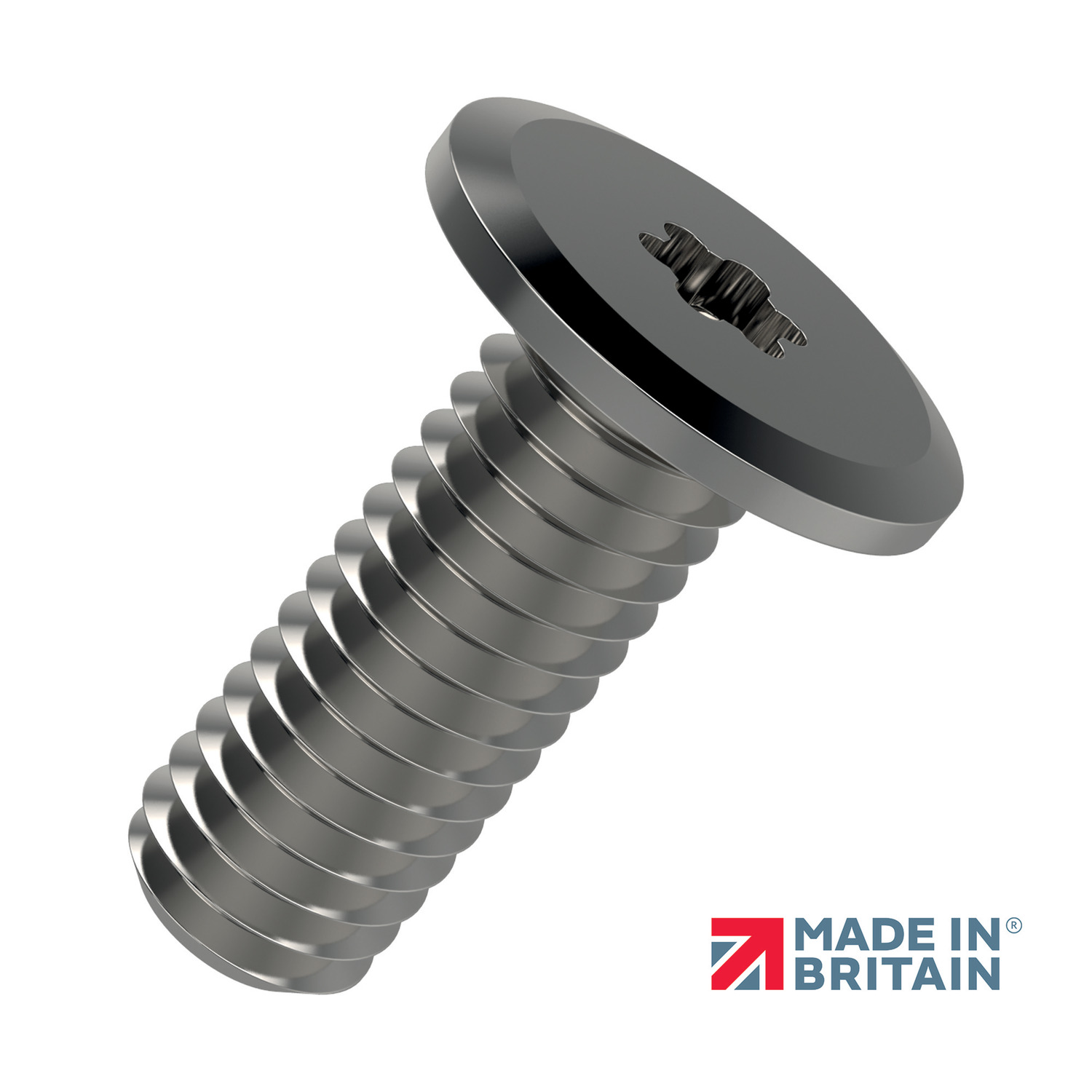 sideview of dark silver coloured ultra low head cap head screw  with hex drive and threaded shaft all the way